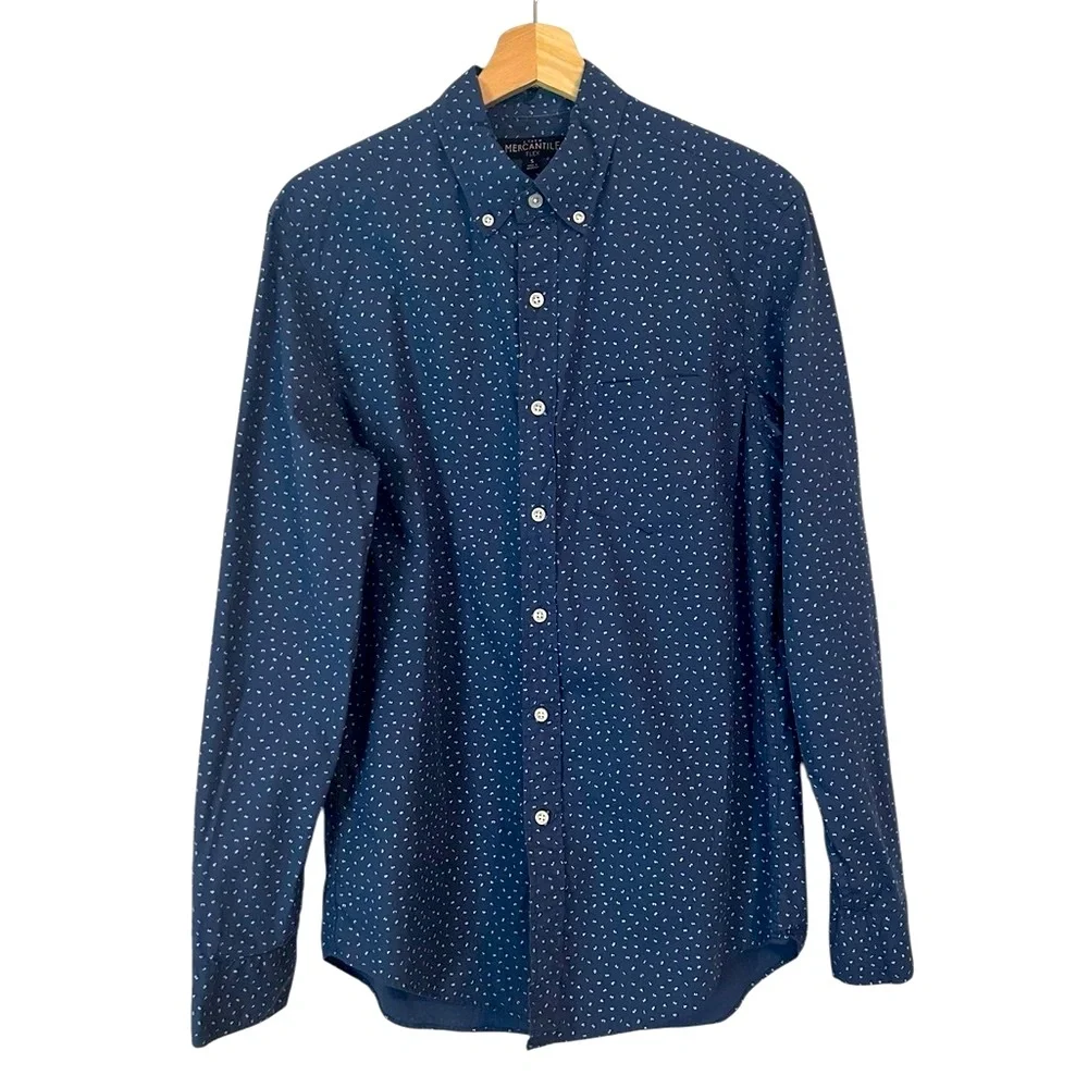 J.Crew Mercantile Flex‎ Button-Up Shirt Men’s Size S Blue Ditsy Numerical Print